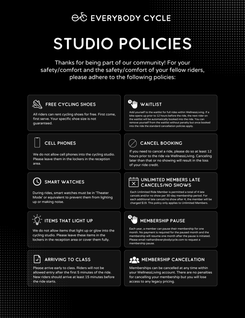 Everybody Cycle Studio Policies